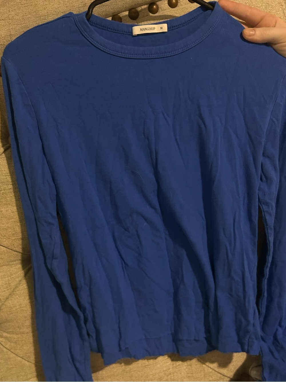 MANGO Man Royal Blue Long-Sleeve Crewneck Shirt